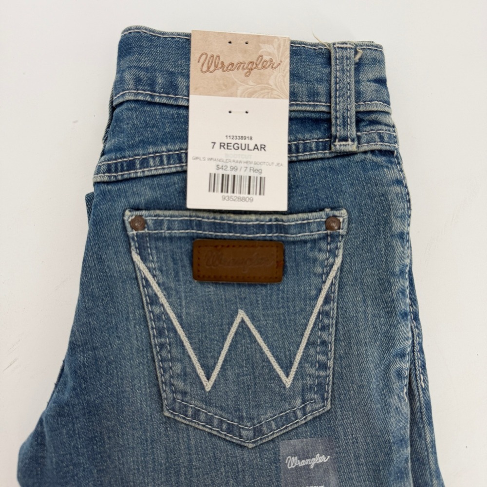 Wrangler Girls Raw Hem Bootcut Jeans Medium Wash Denim Size 7 Regular 112338918